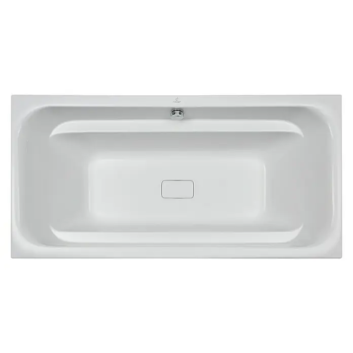 Camargue Badewanne Atlanta - 180 x 90 cm, Sanitäracryl, Weiß - Eine rechteckige Badewanne aus weißem Sanitärporzellan von oben, mit Überlauf und Abflussgarnitur.