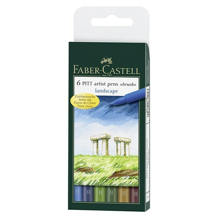 Faber-Castell Tuschestift-Set Pitt Landscape6 Stk., Mehrfarbig, Brushspitze Front View