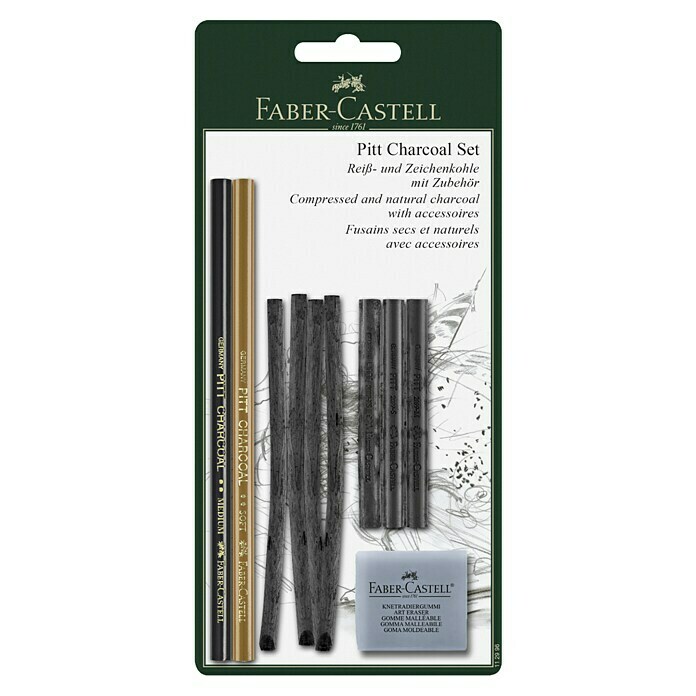 Faber-Castell Kohlestift-Set Pitt10 Stk., Grau Front View