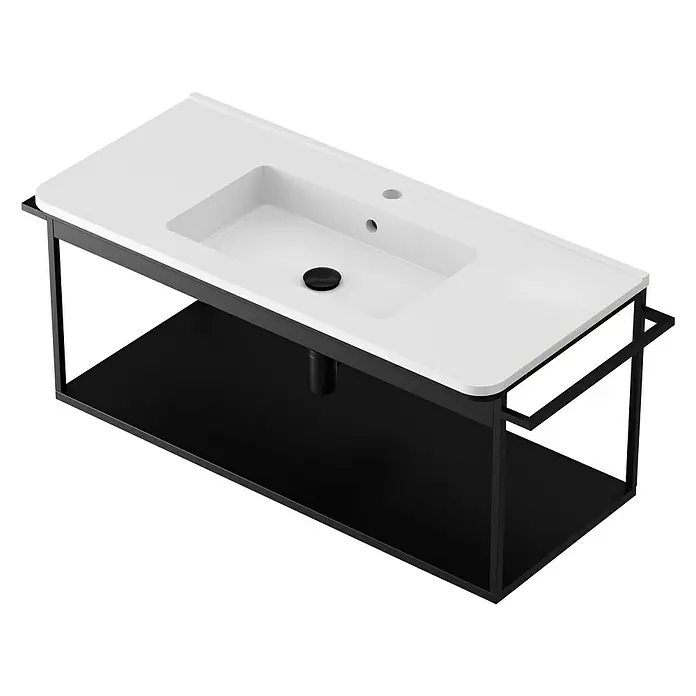 Estructura de metal con lavabo - 46 x 101 x 45,5 cm, Negro - Elegante lavabo con superficie blanca y estructura metálica negra. El diseño moderno se adapta perfectamente a cualquier baño.