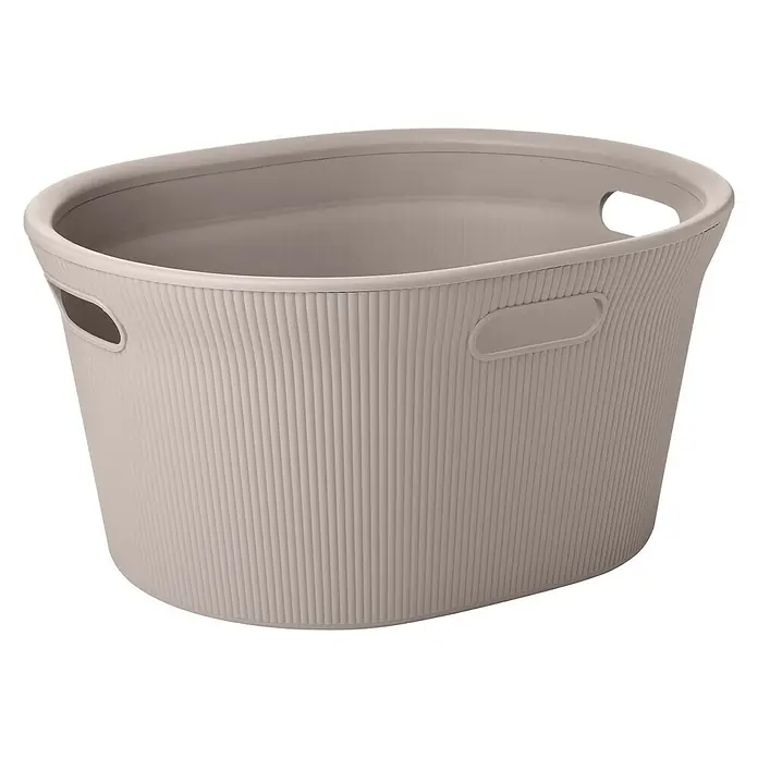 Tatay Baobab Cesta para la ropa Ovalada - L x An x Al: 43,5 x 51 x 26 cm, Taupe - Cesto para la ropa sucia de plástico gris con textura acanalada y asas ovaladas para facilitar el transporte de prendas.