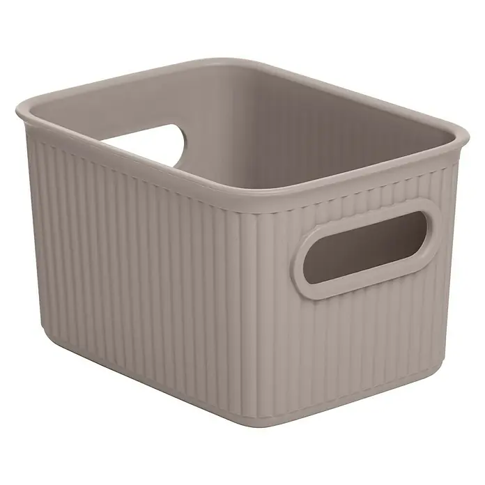 Tatay Baobab Cesta para la ropa - 12,5 x 16,4 x 10 cm, Plástico, Taupe - Cesta de almacenamiento de plástico color topo con textura acanalada y asas convenientes para organizar.