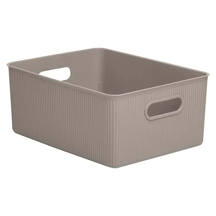 Tatay Baobab Cesta para la ropa - 29,4 x 38,5 x 16 cm, Plástico, Taupe - Cesto de almacenamiento de plástico beige con exterior acanalado y prácticas asas para facilitar el transporte y la organización.