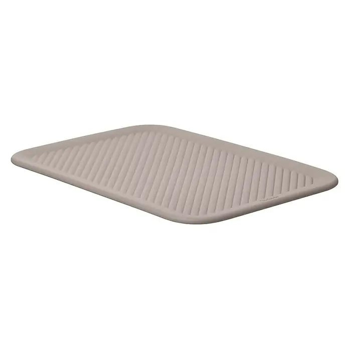 Tatay Baobab Tapa para cesta - 18,7 x 27,8 x 0,7 cm, Taupe - Los platos escurridos se están secando en un escurridor gris con estrías. El escurridor es útil para la cocina y el hogar.