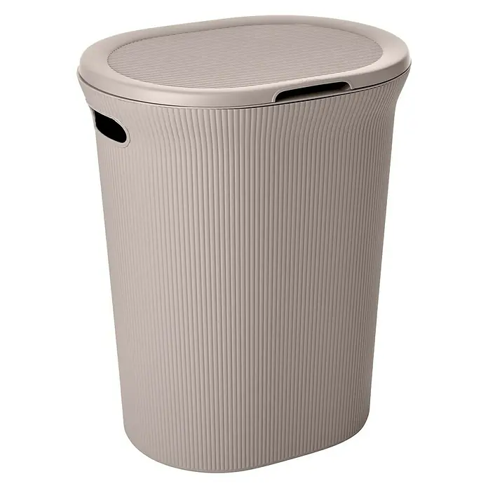 Tatay Baobab Cesta para la ropa - L x An x Al: 33 x 41 x 50 cm, Taupe - Cesto de ropa beige con tapa y ranuras verticales para baño o dormitorio. Una solución de almacenamiento práctica.