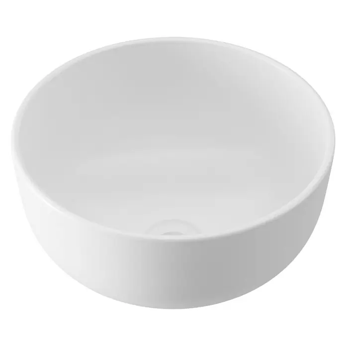 Lavabo de sobremesa Trenzo - 37 x 37 cm, Sin desbordamiento, Blanco - Esta imagen muestra un lavabo sobre encimera redondo y blanco, ideal para añadir un toque moderno a cualquier baño.