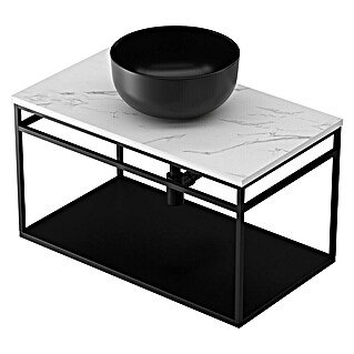 Estructura de metal con encimera y lavabo (46 x 81 x 62 cm, Negro)