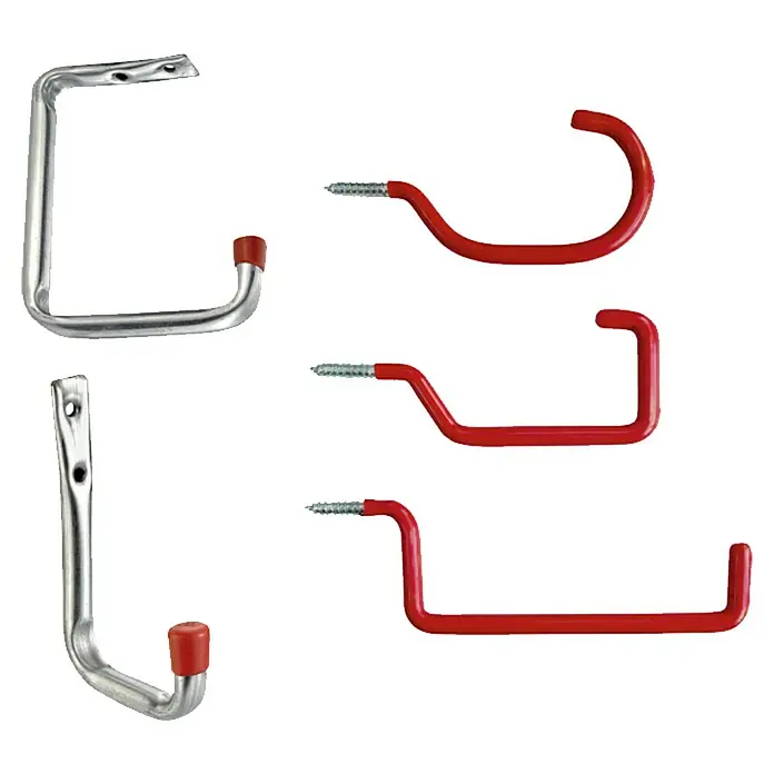 Connex Colgador para herramientas - Zincado, 5 pzs. - Surtido de ganchos de herramientas metálicos robustos, perfectos para el almacenamiento en el taller, con fijaciones de tornillo.