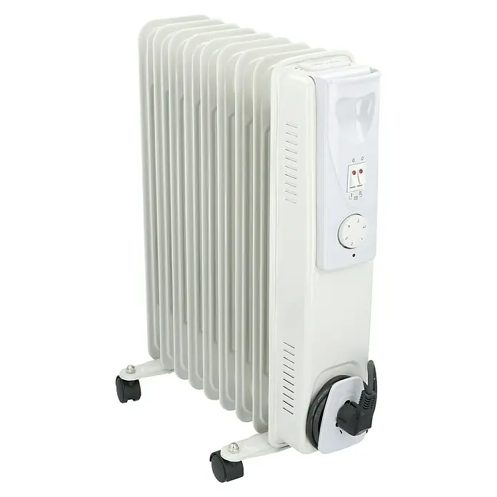 Radiador de aceite Alpina - 23,5 x 55 x 40 cm - Un radiador de aceite blanco con ajustes de calor y ruedas para un transporte fácil que proporciona calor.