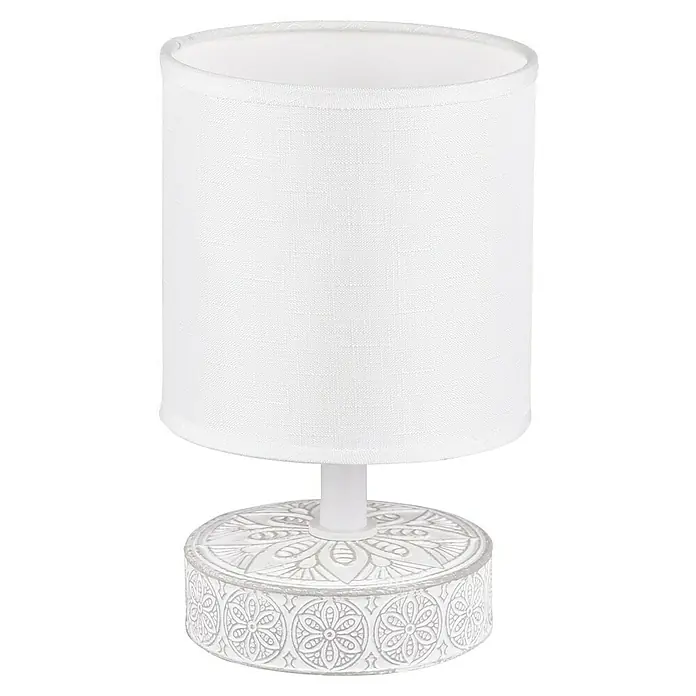 Trio Lighting Lámpara de sobremesa redonda Marie - 28 W, Ø x Al: 13 x 20,5 cm, Blanco, E14 - Elegante lámpara de mesa blanca con base floral y pantalla sencilla. Perfecta para una luz suave en la sala de estar.