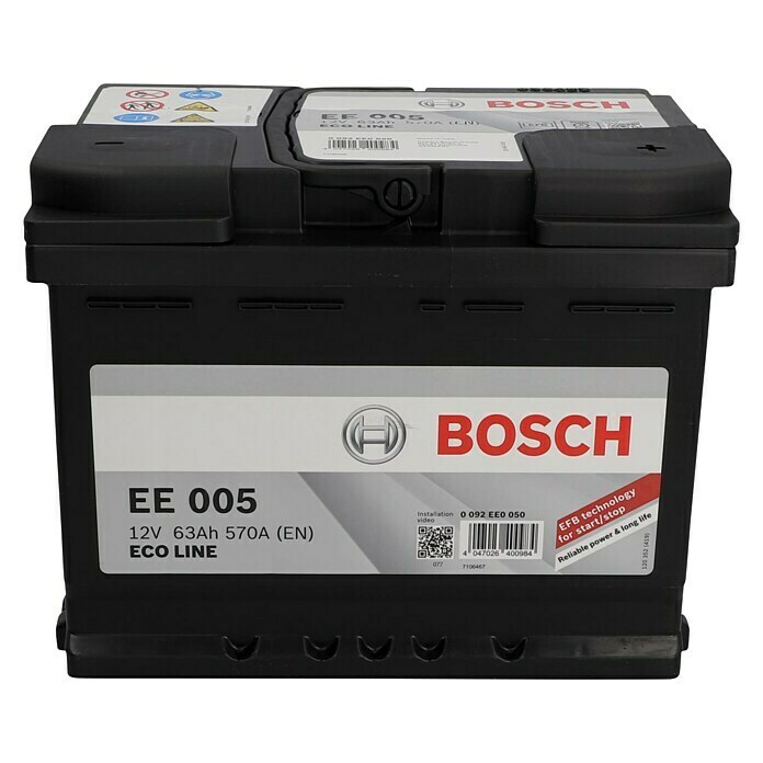 Bosch Autobatterie Eco Line EFBKapazität: 63 Ah, 12 V, Ergonomischer Tragegriff Front View