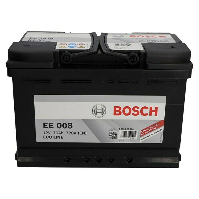 Bosch Autobatterie Eco Line EFBKapazität: 70 Ah, 12 V, Ergonomischer Tragegriff Front View