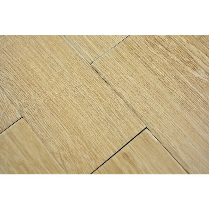 Selbstklebemosaik SAM 4SW6B - 30 x 30 cm, Beige, Matt - Nahaufnahme eines hellen, strukturierten Keramikfliesenbodens im Fischgrätmuster, der ein Gefühl von Wärme und moderner Eleganz vermittelt.