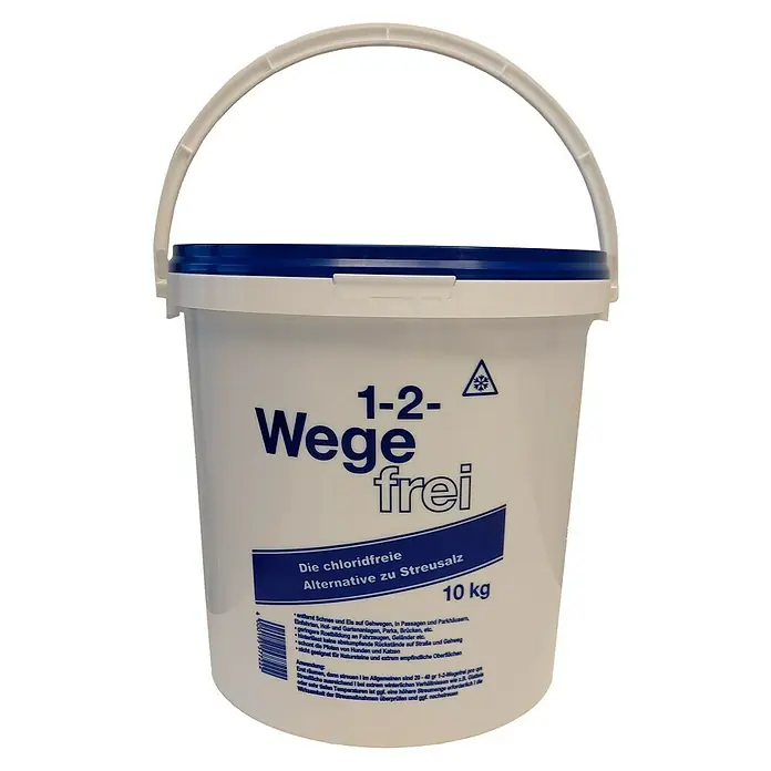 Winterstreu 1-2 Wegefrei - 10 kg - Eimer mit 1-2-Wege-frei-Auftausalz, einer chloridfreien Alternative zu Streusalz, ideal zum Entfernen von Schnee und Eis.