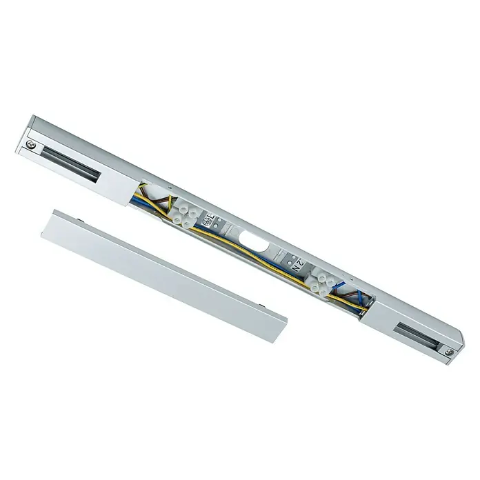 Paulmann URail Basis-Set - 1 m, 2 Stk. - Offene Lichtleiste mit elektrischen Anschlüssen, die Einblick in die interne Verkabelung und Verbindungselemente für Lampen bietet.\n
