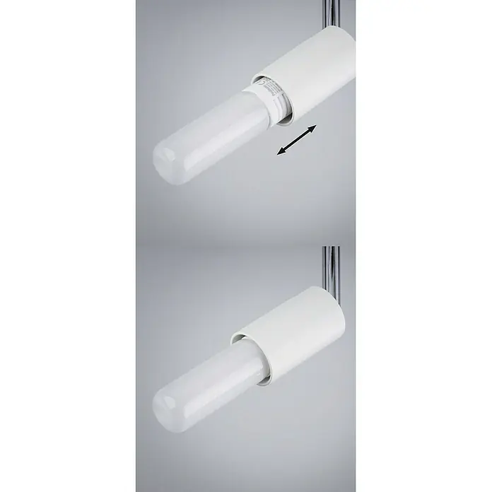 Paulmann URail Deckenstrahler Pure I - L x B x H: 110 x 58 x 66 mm, GU10, Weiß, Chrom - LED-Leuchtmittel mit verschiebbarer, weißer Abdeckung dargestellt, die die Flexibilität des Produkts betont.