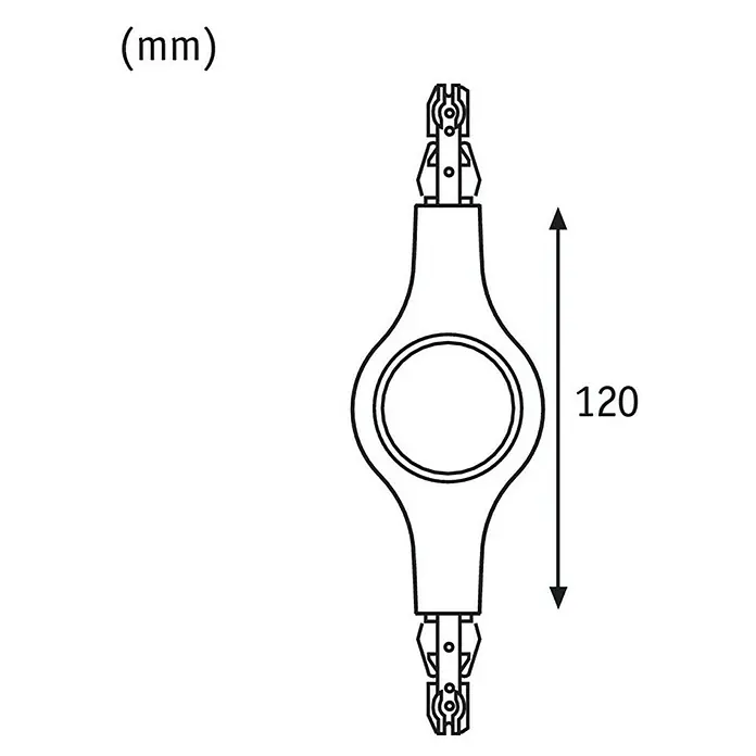 Paulmann URail Linienverbinder LED - 5 W, Weiß, L x B x H: 189 x 57 x 27 mm - Schema eines Spannschlosses mit einer Länge von 120 mm, das die Abmessungen des Produkts zeigt.