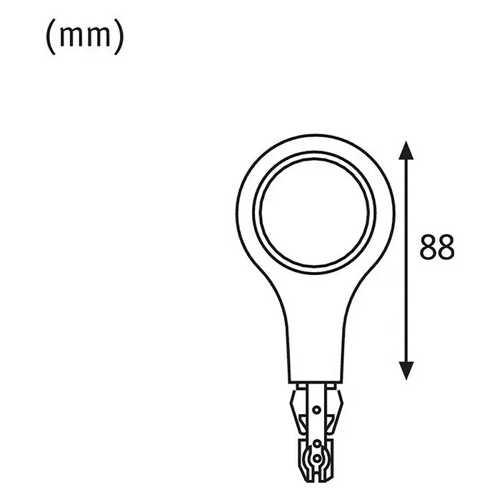Paulmann URail Endkappe LED - Weiß, 5,8 W, L x B x H: 141 x 57 x 27 mm - Abbildung eines Endstücks mit den Maßen 88 mm, dargestellt in einer technischen Zeichnung.