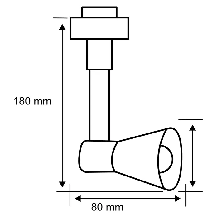 Paulmann URail Foco LED para riel Pellet - 4 W, Color de luz: Blanco cálido - Ilustración de un foco ajustable, mostrando dimensiones de 180 mm de altura y 80 mm de ancho para la referencia de tamaño.