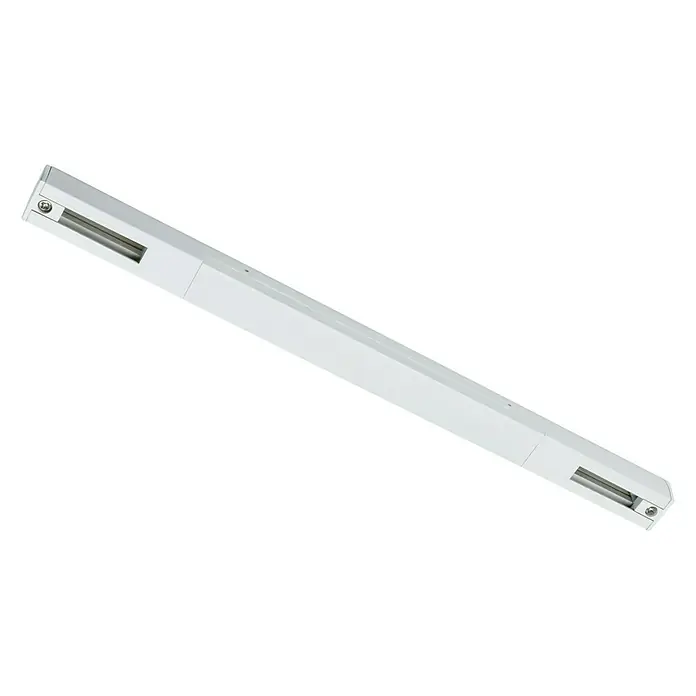 Paulmann URail Mittel-Einspeisung - L x B x H: 304 x 18 x 18 mm, Weiß - Nahaufnahme einer weißen Stromschienenleuchte. Die Leuchte hat ein schlankes, modernes Design und ist für die Deckenmontage konzipiert.