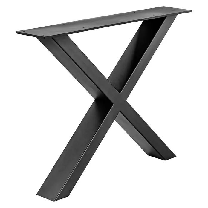 Pur Iternal Black Edition Tischbein Strong - 900 x 180 x 712 mm, Schwarz, X-Form, Passend für: Tischplatten Breite ≥ 100 cm, 2 Stk. - Produktansicht eines schwarzen, industriellen Tischbeins in X-Form mit Montageplatte, ideal für DIY-Möbelprojekte.