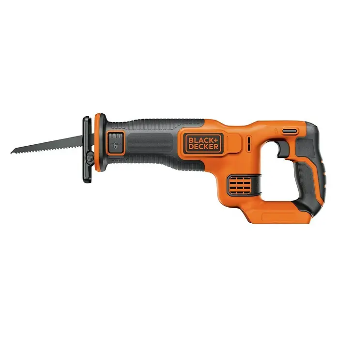 Black+Decker 18V PowerConnect Sierra de sable de batería BDCR18N-XJ - 18 V, Sin batería, 0 /min - 3.000 /min - Sierra de vaivén inalámbrica Black+Decker con empuñadura negra y cuerpo naranja, diseñada para un aserrado preciso.