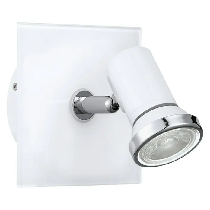Eglo LED-Wandstrahler Tamara 1 - 3 W, Chrom, Weiß - Moderne Wandleuchte mit einem quadratischen, weißen Glasschirm und einem verstellbaren, zylindrischen Leuchtenkopf mit Chromdetails.
