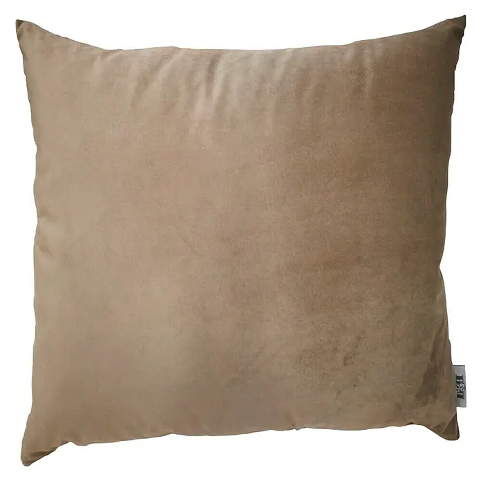 Cojín Velvet - 45 x 45 cm, Textil, Topo - Primer plano de un cojín decorativo rectangular de color marrón claro con una superficie suave y aterciopelada, que irradia un ambiente tranquilo y acogedor.