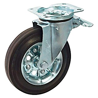 Zakretni kotač za transportna kolica (Promjer kotačića: 200 mm, Nosivost: 250 kg, Valjkasti ležaj, S pločom i zaustavnikom)