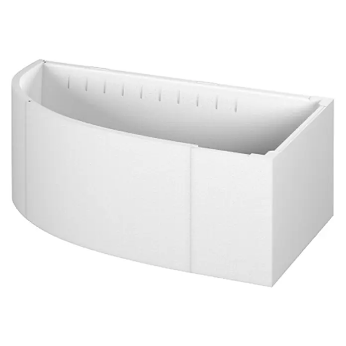 Camargue Badewannenträger Houston - 157 x 92 cm, Rechts, Expandiertes Polystyrol, Weiß - Bild eines weißen Eckbades aus Styropor mit rechteckigen und abgerundeten Formen. Es ist für den Einbau konzipiert und leicht.