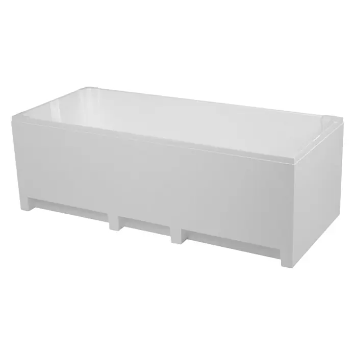 Sanicomfort Badewannenträger - 167 x 67 cm, Expandiertes Polystyrol, Weiß - Ein weißer, rechteckiger Badewannenkorpus im minimalistischen Design, ideal für moderne Badezimmer.