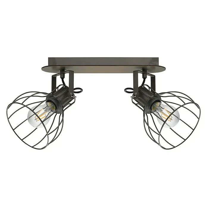 Eglo Deckenstrahler Sambatello - 80 W, Braun, Silber, E27 - Attraktive Deckenleuchte mit zwei Strahlern im Industrial-Design. Die Lampen sind von einem Drahtkäfig umgeben und sorgen für ein tolles Licht.