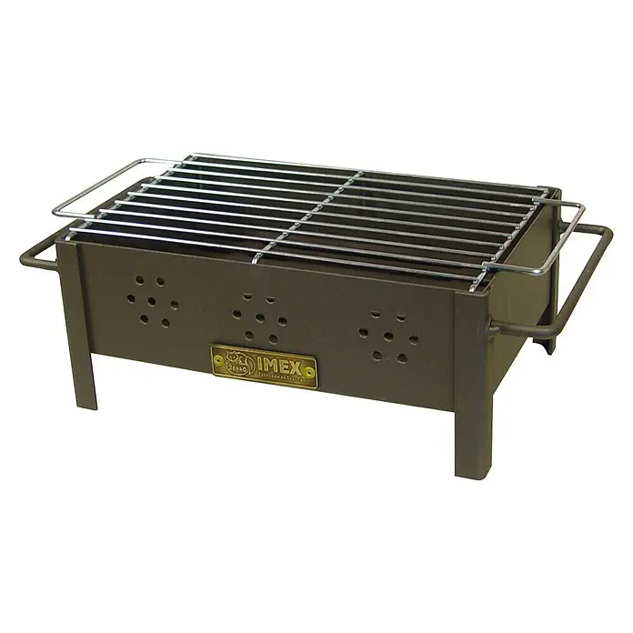 Imex El Zorro Barbacoa de carbón Arkansas - Superficie de la parrilla (An x Pr): 20 x 30 cm, Negro - Parrilla portátil de carbón IMEX con rejilla y asas de transporte, ideal para llevar. Perfecta para picnics y viajes de camping.