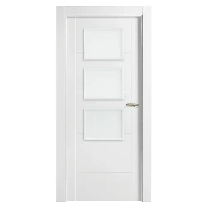Solid Elements Puerta acristalada Berlín - 72,5 x 203 cm, Izquierda, Blanco - Elegante puerta blanca con tres paneles rectangulares y un tirador moderno, que muestra un diseño minimalista y elegante.