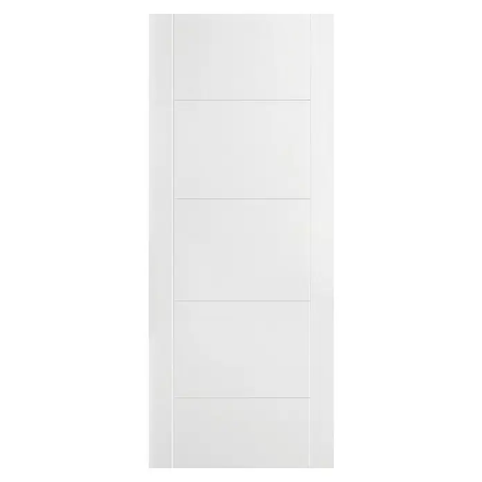 Solid Elements Hoja de puerta Berlín - 82,5 x 203 cm, Blanco, Maciza - Imagen de una puerta interior en blanco brillante, definida por un diseño sencillo y moderno con líneas horizontales.