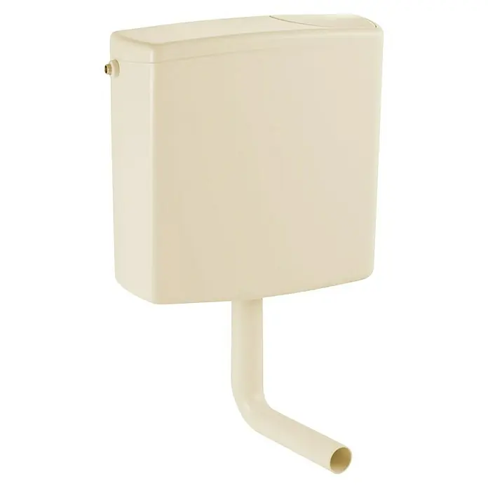 Geberit Spülkasten 140.300.EP.1 - Pergamon, Spülmenge: 6 l - 9 l, 13,8 x 41 x 40,5 cm - Spülkasten in hellbeige, bestehend aus einem rechteckigen Behälter und einem daran befestigten, gebogenen Rohr für die Wasserzufuhr.