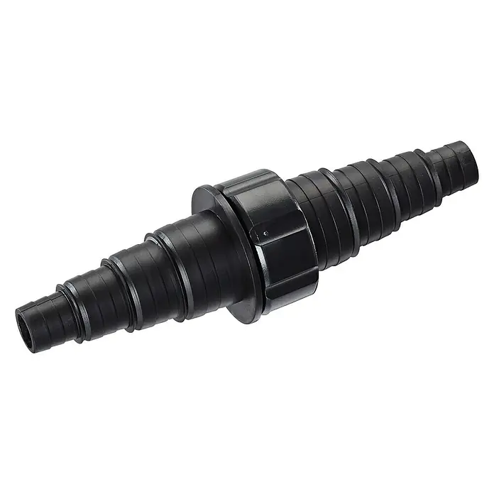 Oase Schlauchverbinder - Größe Anschluss: ¾″ - 1½″ - Schwarzer Schlauchverbinder mit gerippten Enden und zentralem Verbindungsstück, ideal für flexible Schlauchsysteme.