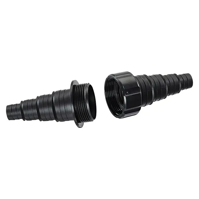 Oase Schlauchverbinder - Größe Anschluss: ¾″ - 1½″ - Schwarze Schlauchverbinder aus Kunststoff mit gerippten Enden und Gewinde für eine sichere und zuverlässige Verbindung.