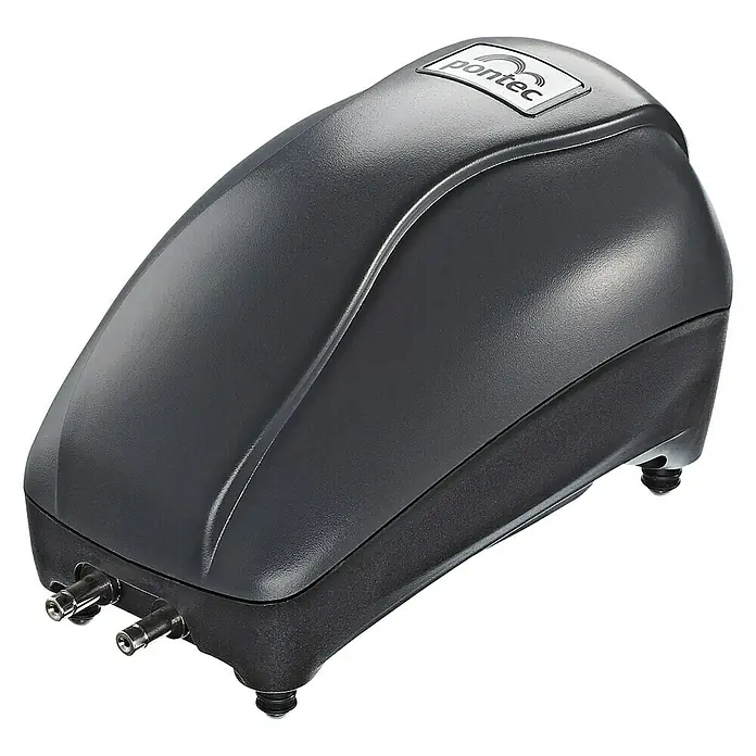 Pontec Teichbelüfter PondoAir 200 - 4 W - Hier ist eine Nahaufnahme einer Pontec PondoAir Luftpumpe für Gartenteiche, die eine optimale Sauerstoffversorgung für Fische und Pflanzen bietet.