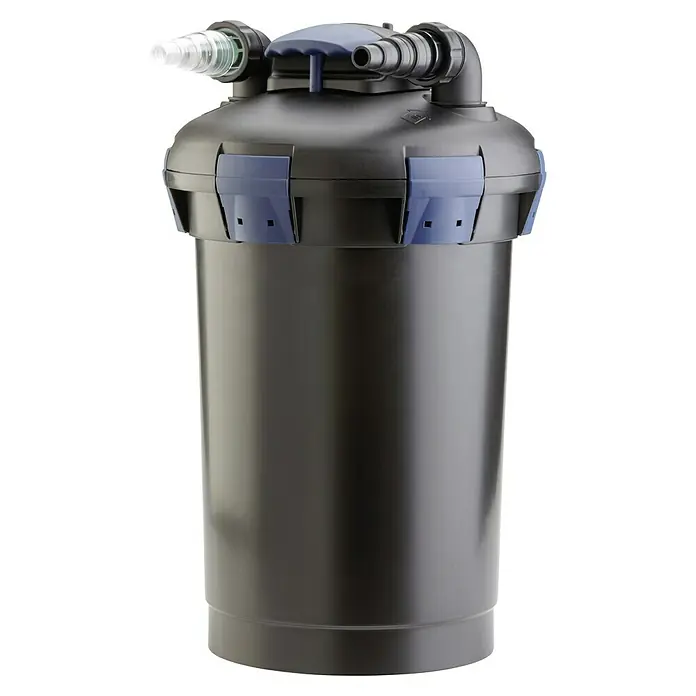 Oase Druckfilter BioPress Set 10000 - 70 W, Teichgröße: 10 m³ - Schwarzer Aquariumfilter mit blauen Akzenten, ideal für sauberes und gesundes Aquarienwasser.