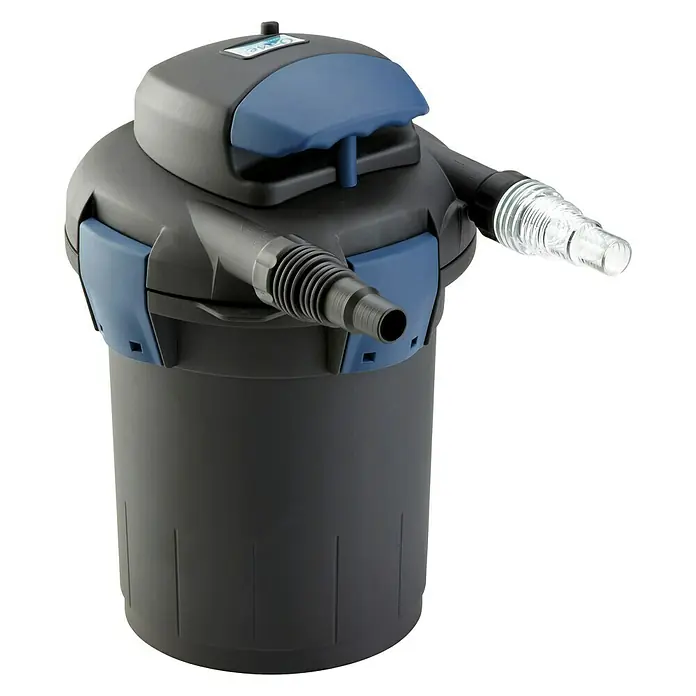 Oase Druckfilter BioPress Set 4000 - 25 W, Teichgröße: 4 m³ - Ein detailreiches Bild eines Oase Außenfilters, der für Aquarien konzipiert ist und effektive Reinigung bietet.