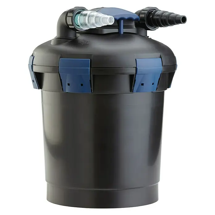 Oase Druckfilter BioPress Set 6000 - 40 W, Teichgröße: 6 m³ - Schwarzer Außenfilter mit blauen Verschlüssen, ideal für Aquarien oder Teiche, sorgt für sauberes und klares Wasser.