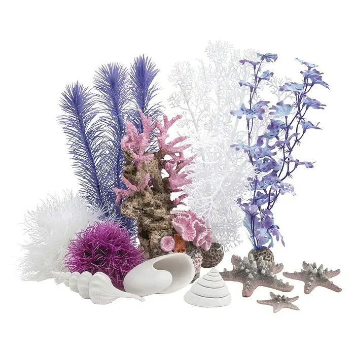 biOrb Deko-Set für Aquarien Pink Ocean - 12 -tlg., Violett/Weiß, Passend für: Aquarien ab 30 l - Dekoratives Aquarium-Set mit künstlichen Korallen, Pflanzen und Muscheln in verschiedenen Farben und Texturen für eine lebendige Unterwasserwelt.