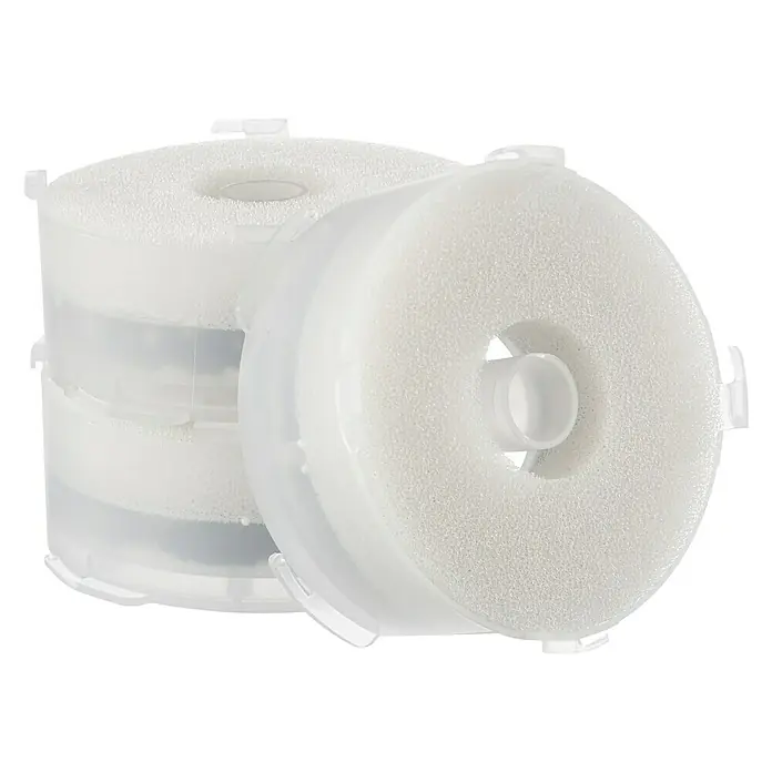 biOrb Aquarien Service-Kit - 10 -tlg., Passend für: biOrb Aquarien - Nahaufnahme von zwei runden, weißen Filterschwämmen in durchsichtigen Plastikhaltern, die für eine optimale Wasserfilterung sorgen.