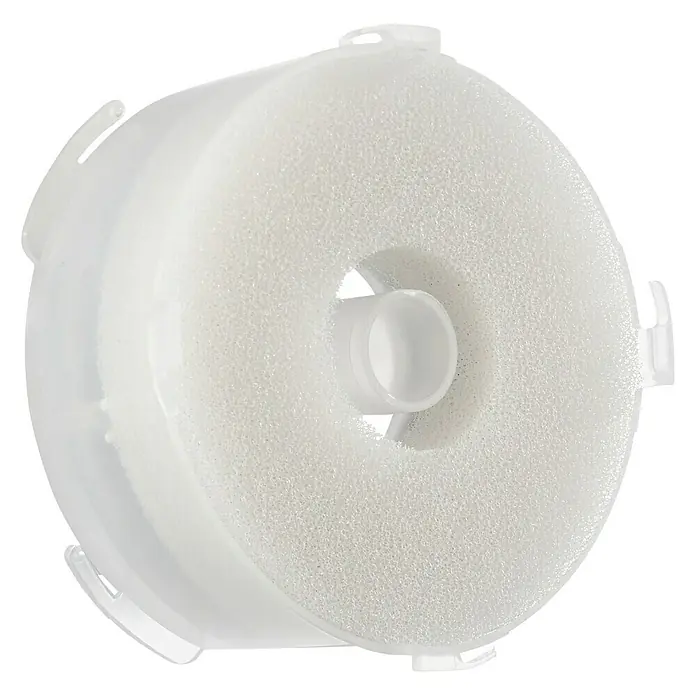 biOrb Aquarien Service-Kit - 10 -tlg., Passend für: biOrb Aquarien - Ein detailreiches Bild eines weißen Filters mit einer runden Schaumstoffstruktur und einem zentralen Loch. Der Filter ist in einem transparenten Gehäuse eingebettet.