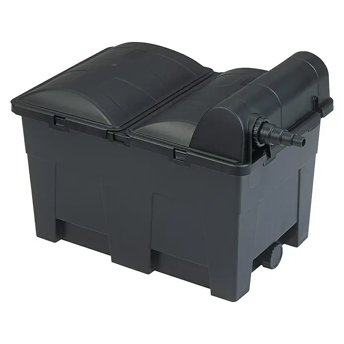 Neptun Premium Durchlauffilter Premium - 70 W, Teichgröße: 15 m³, Leistung UVC-Klärer: 14 W - Schwarz-grauer Teichfilter mit doppelter Abdeckung und seitlichem UV-Klärer für sauberes Teichwasser.