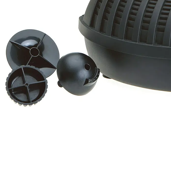 Oase Wasserspielpumpe Aquarius Fountain Set - Fördermenge pro Std.: 1.000 l - Das Bild zeigt ein Produkt für Gartenteiche, möglicherweise eine Filteranlage oder ein Zubehörteil davon. Die schwarzen Kunststoffteile sind gut erkennbar.