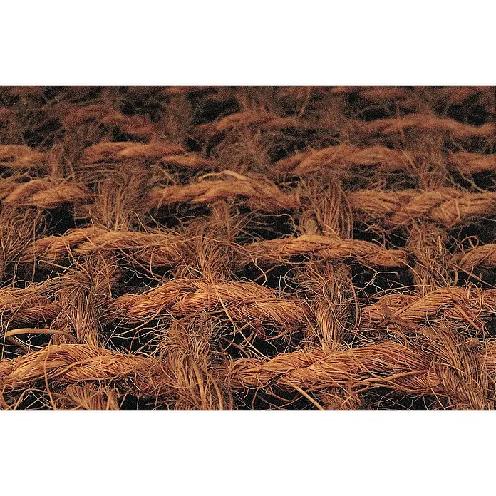 Oase Böschungsmatte Meterware - Kokos, 20 x 1 m - Detailaufnahme einer Textiloberfläche, die die komplexe Struktur und Textur des gewebten Materials hervorhebt.