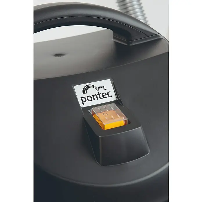 Pontec Teichschlammsauger Pondomatic - 1.400 W, 30 l - Nahaufnahme eines PonTec Teichschlammsaugers mit dem Fokus auf den Schalter, der auf "Ein" steht.