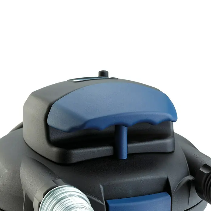 Oase Druckfilter BioPress Set 4000 - 25 W, Teichgröße: 4 m³ - Nahaufnahme eines Teichfilters mit blauer Abdeckung und Anschlüssen für Schläuche. Das Gerät ist überwiegend in Schwarz gehalten.